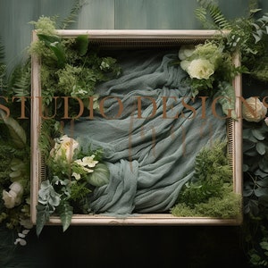 Digital Backdrop Newborn Floral Basket, Newborn Digital Photo Prop, Newborn Digital Background Prop,  Flowers, Greenery, Leaves