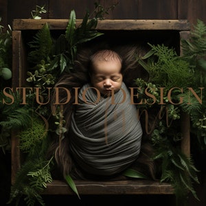 Digital Backdrop Newborn Floral Basket, Newborn Digital Photo Prop, Newborn Digital Background Prop,  Flowers, Greenery, Leaves