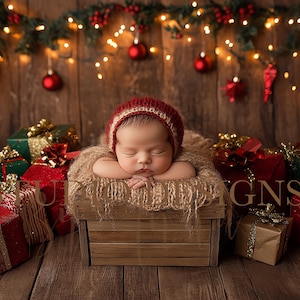 Newborn Winter Christmas Digital Background, baby Backdrop, Christmas Photography Overlay, Photo Prop xmas, composition, tree, snow,wood