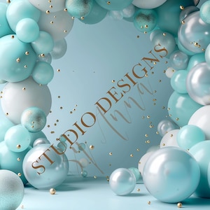 Children birthday Digital Backdrop Toddler Digital composition balloons arch backdrop composite cake smash background dog, baby shower event