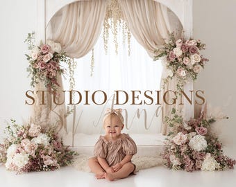 Children floral digital background, kids overlay, flower backdrop composite, maternity digital background, girly birthday background