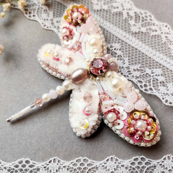 Dragonfly Handmade Brooch Pink Insect Gift Idea. Gift for  display picture 1