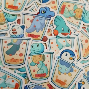 Poké Bubbles: Boba Bliss Sticker Pack! (Set of 5) - Mudkip, Totodile, Squirtle, Piplup & Oshawott!