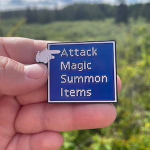Fantasy Battle Menu Enamel Pin | Soft Enamel Video Game Pin | Unique Gift for Gamers | Retro RPG Fan Collectible
