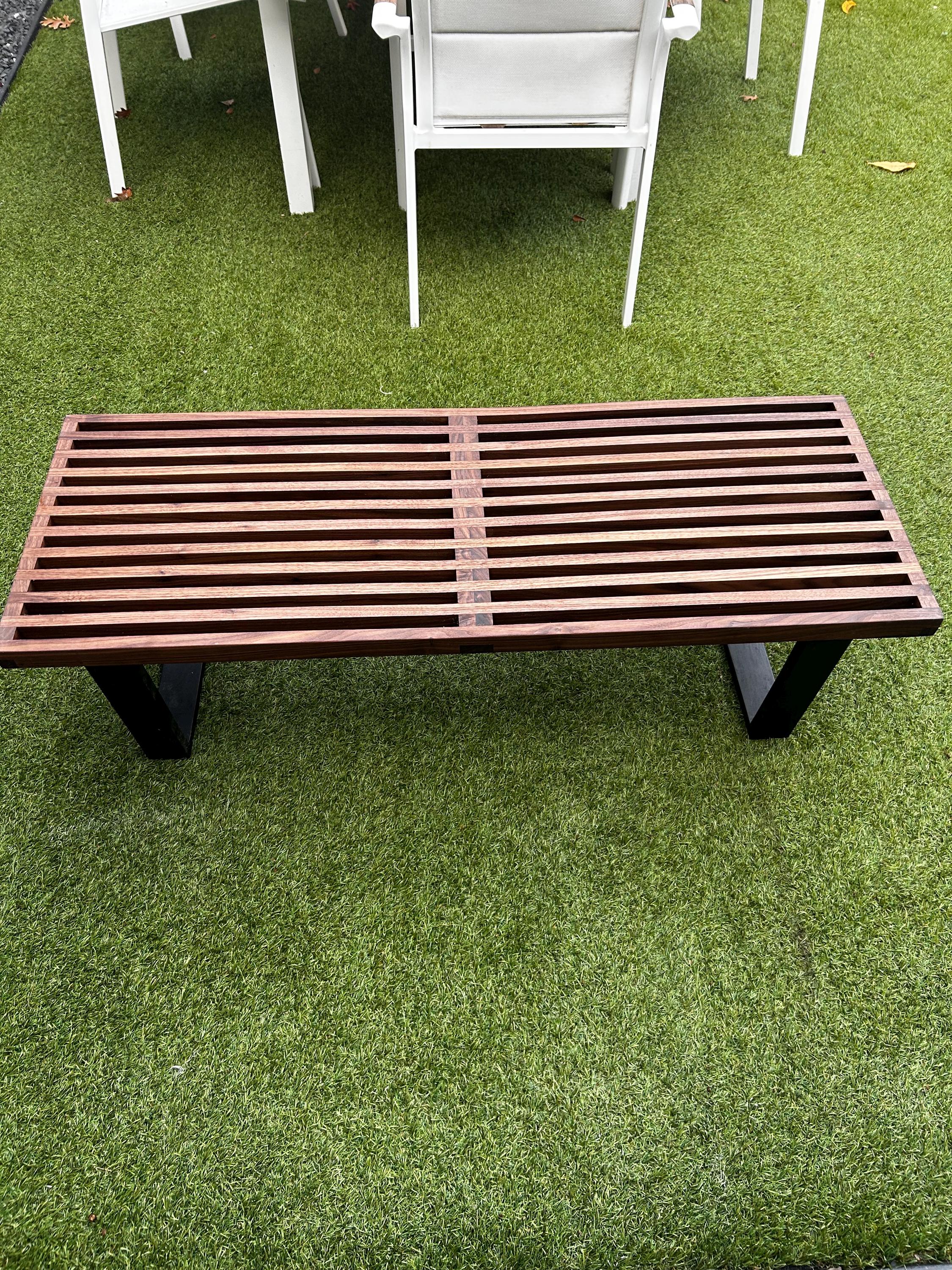 Walnut Slatted Bench, Mid-century Modern Design. George Nelson