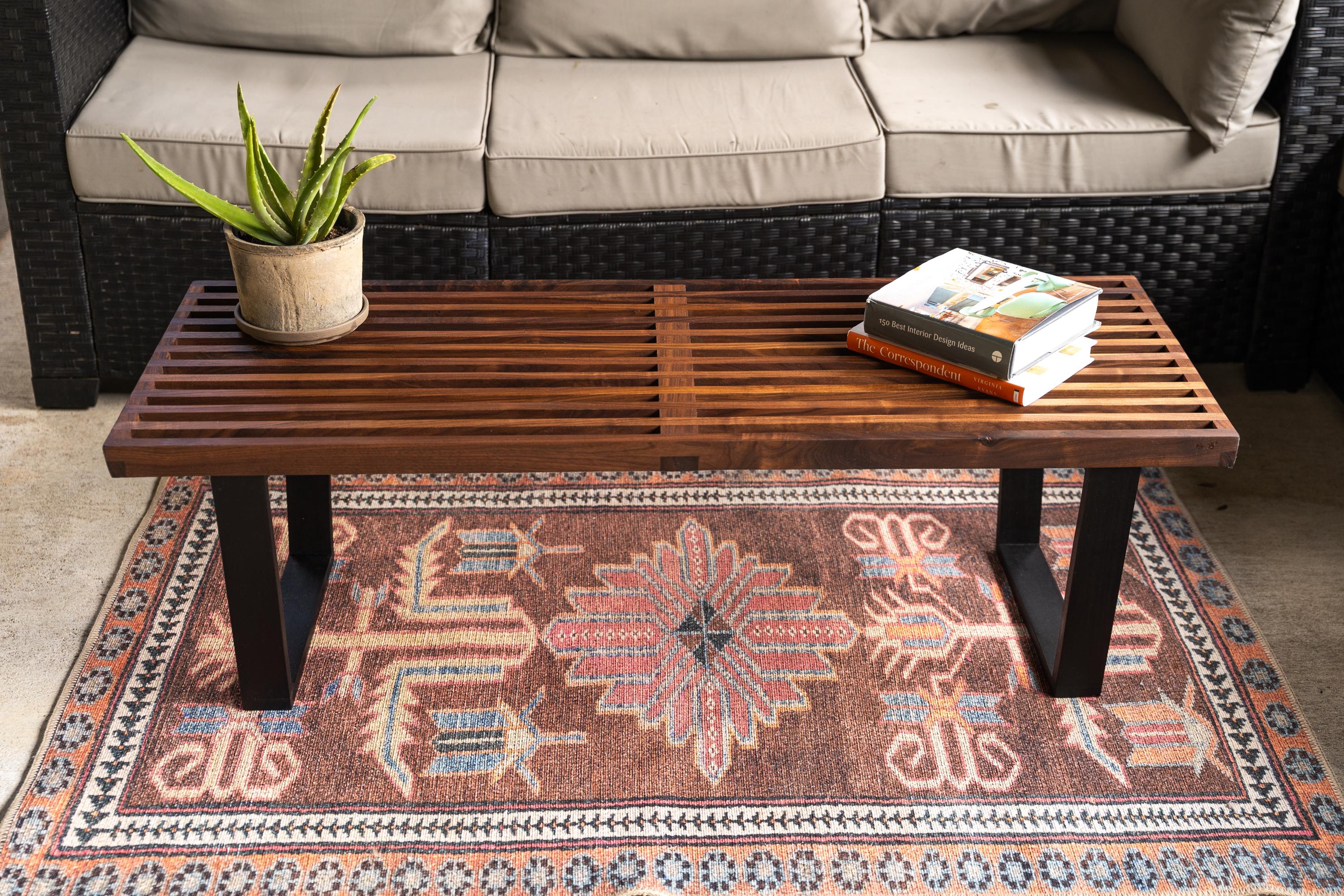 George Nelson Inspired Slatted Bench, Mid-century Modern Hardwood