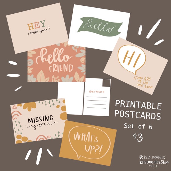 Set of 6 Printable Postcards - Spring