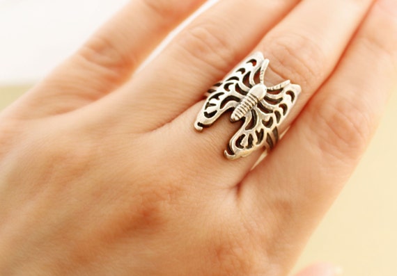 Vintage Sterling Silver butterfly ring, butterfly… - image 2