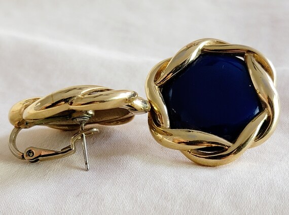 Signed NINA RICCI earrings, gold navy earrings, v… - image 8