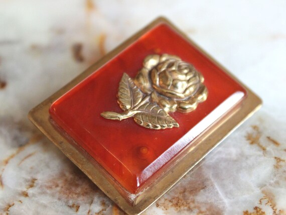 Bakelite Brooch with carved rose, vintage bakelite
