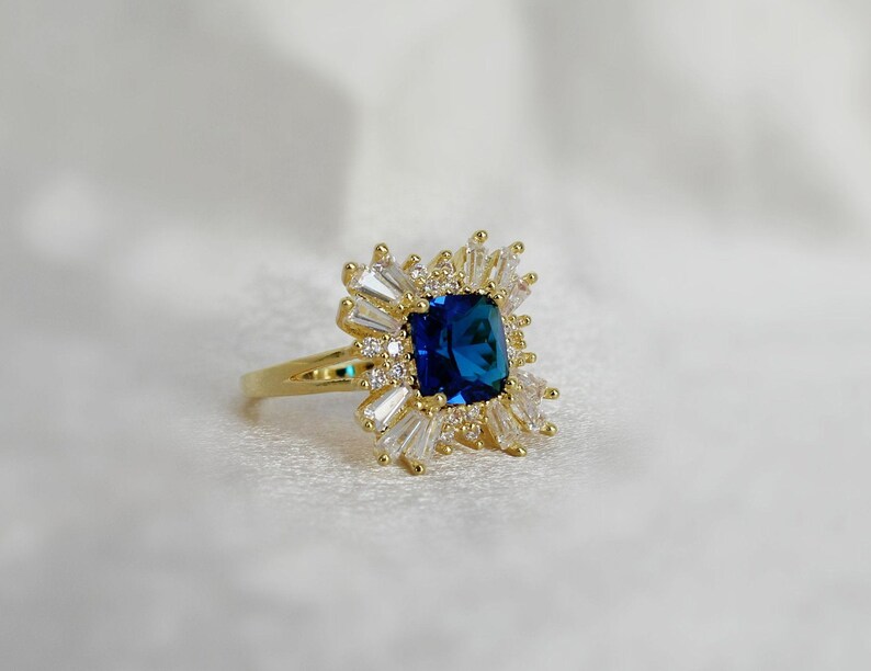 Vintage Style Sapphire cluster ring gold sapphire ring SZ US 6.75-7 gold rings gift for her vintage rings vintage inspired something blue
