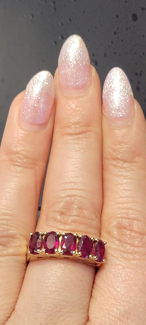 18K Gold Ruby Ring | Five Oval Ruby Band | Natura… - image 9