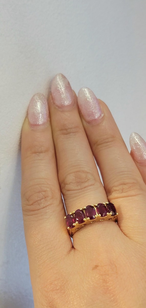 18K Gold Ruby Ring | Five Oval Ruby Band | Natura… - image 4