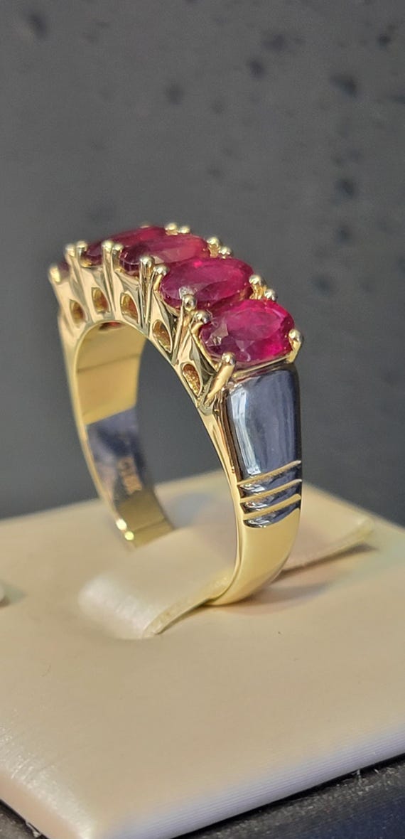 18K Gold Ruby Ring | Five Oval Ruby Band | Natura… - image 10
