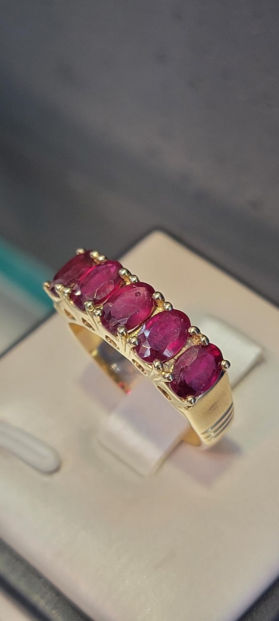 18K Gold Ruby Ring | Five Oval Ruby Band | Natura… - image 1