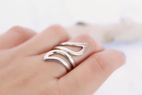 Silver Bypass Ring, Size 5 Boho Silver ring, long
