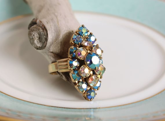 Aurora Borealis Crystal Ring,vintage rings Crystal