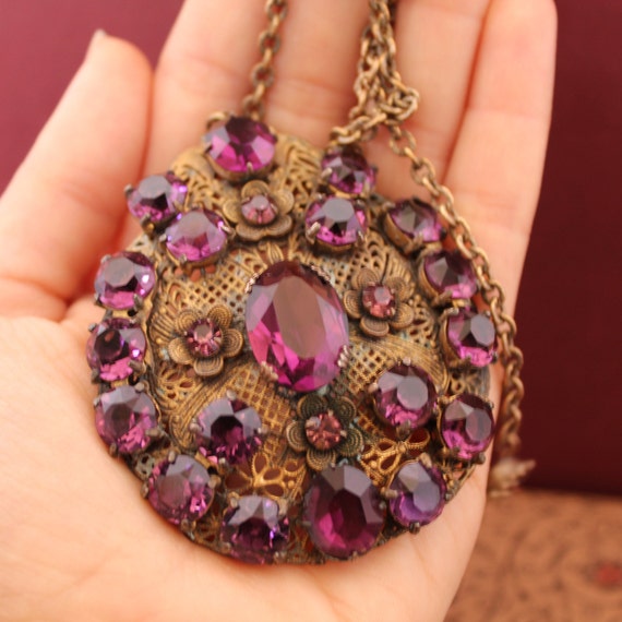 Mid century modern Victorian Amethyst Paste Pendan