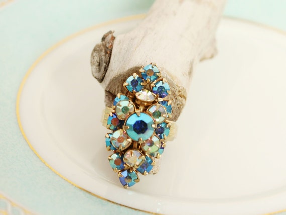 Aurora Borealis Crystal Ring,vintage rings Crystal