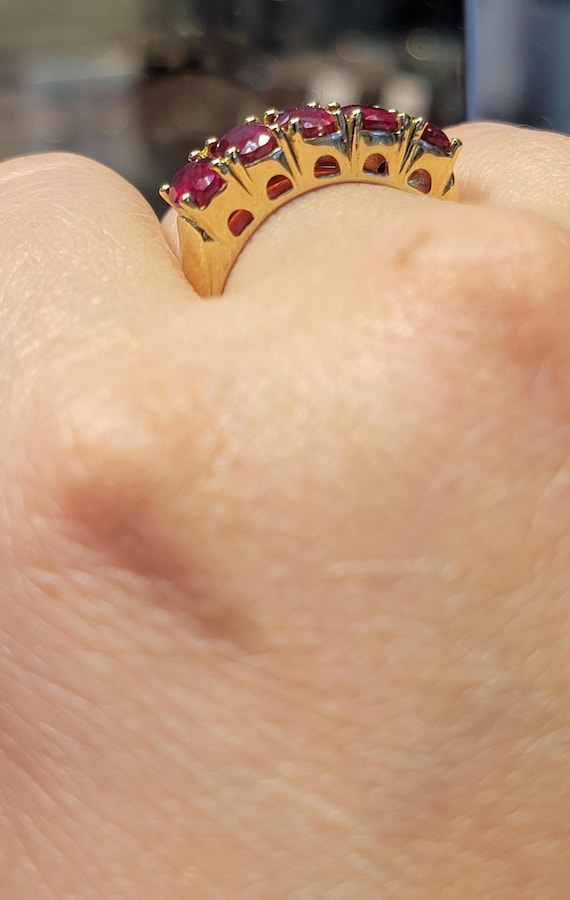 18K Gold Ruby Ring | Five Oval Ruby Band | Natura… - image 3