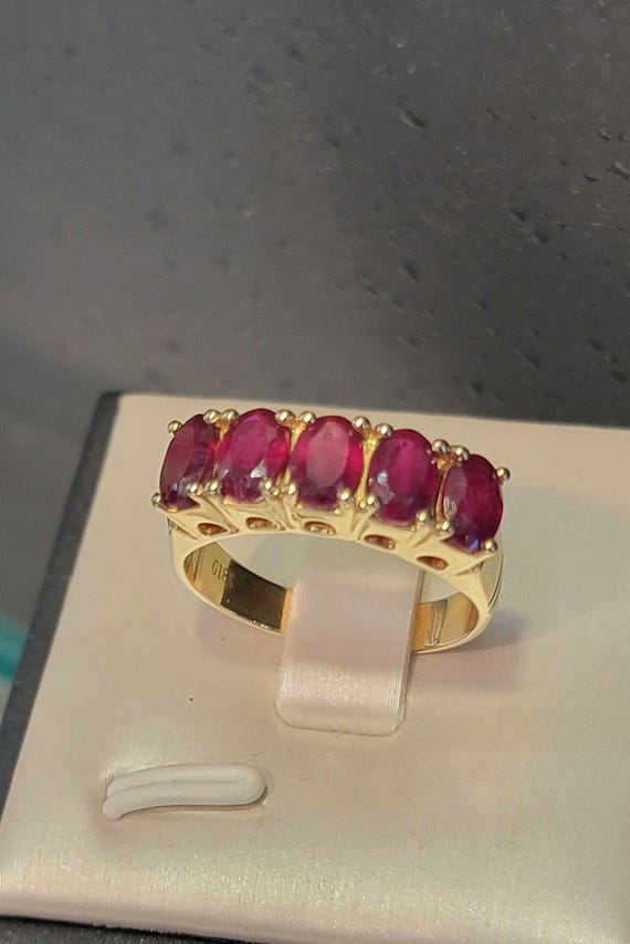18K Gold Ruby Ring | Five Oval Ruby Band | Natura… - image 2