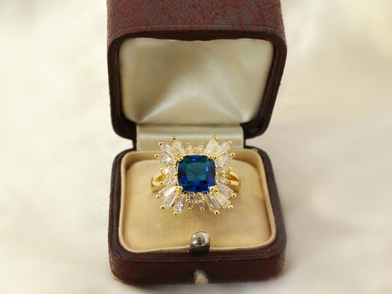 Vintage Style Sapphire cluster ring gold sapphire ring SZ US 6.75-7 gold rings gift for her vintage rings vintage inspired something blue