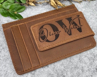 Billetera de cuero personalizada con clip para billetes