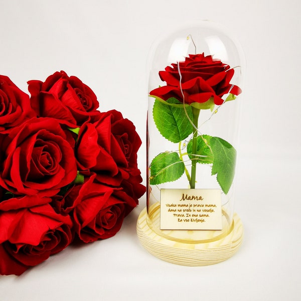 Rose in Glaskuppel, Ewige Blumen, Verzauberte Rose, Glaskuppel, Valentinstag Geschenk, Rote Rose, Die Schöne und das Biest