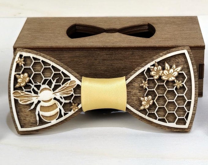 Honeycomb Wooden Bow Tie: Handmade Poplar Wood Bowtie