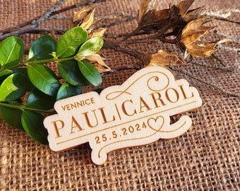 Distintivo di matrimonio in legno personalizzato, regalo per testimone, bomboniere rustiche, bomboniere di ringraziamento, iniziali logo matrimonio, bomboniere rustiche