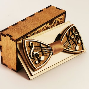 Handmade Poplar Wood Bow Tie: Musical Note Design