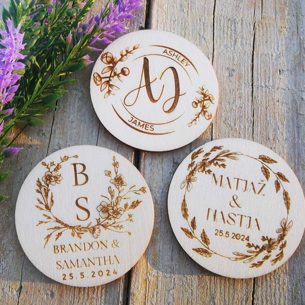 Personalized Save the Date Magnets, Wedding Thank You favor, Floral Magnets, Personalized Engraved Wedding Magnets, Wedding Thank You Tags