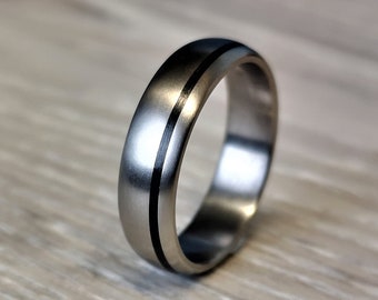 Handmade, Titanium and Carbon fiber ring. Black wedding band. Matte Titanium and Carbon fiber engagement band, classic domed.