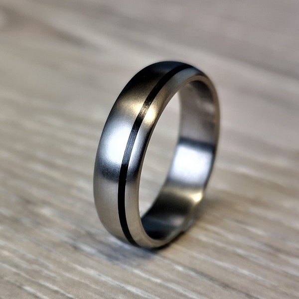 Handmade, Titanium and Carbon fiber ring. Black wedding band. Matte Titanium and Carbon fiber engagement band, classic domed.