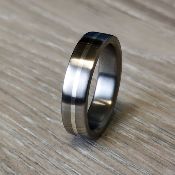 Handmade Titanium ring & silver wedding ring, Unique fine silver and titanium wedding band 6mm
