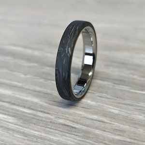 Handmade, Titanium and Carbon fiber ring. Black wedding band. Polished Titanium and Carbon fiber engagement band,4mm