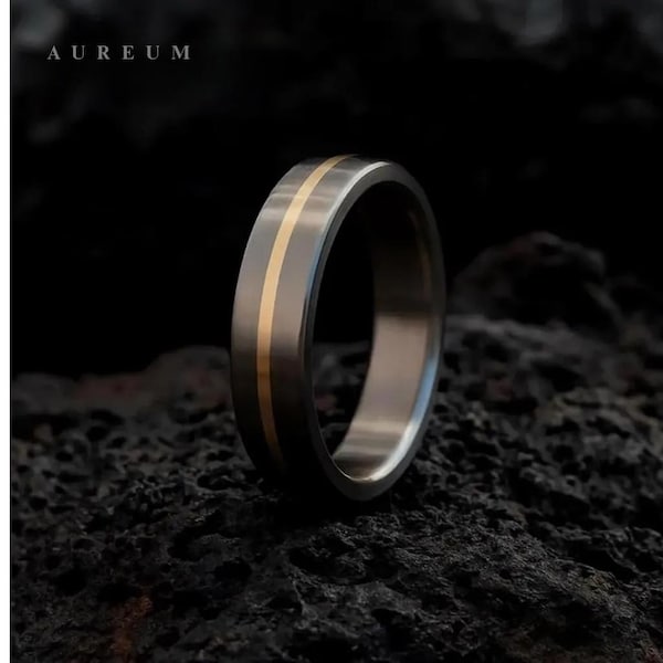 Titanium & 9ct Gold Inlay Ring – Handmade Minimalist Wedding Band