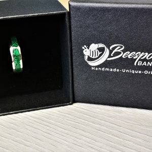 Handmade, Unique Malachite mineral stone Inlay & polished Titanium wedding Ring. image 8