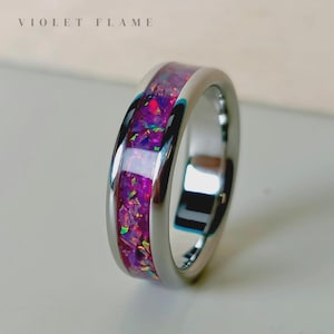 Handmade Opal Wedding Ring, Amethyst promise ring, Custom Fit wedding band, Titanium Ring.