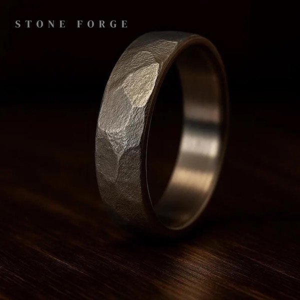 Handmade Faceted Titanium Wedding Band: Rustic Engagement Ring
