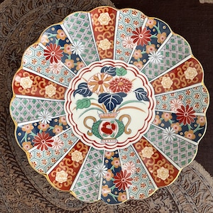 Japanese Home Decor:  12.25” Diameter Arita Japan Imari Reproduction Fan Presentation Plate