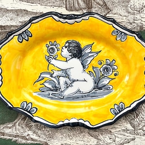 Decorative Wall Plate:  Vintage Robles Puente Oval Spanish Soap Dish with Cherub / Angel / Putti