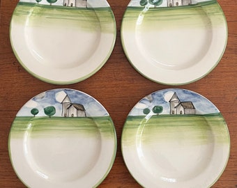 Vintage anni '90 Williams-Sonoma dipinti a mano campagna italiana 8,5" piatti per insalata, dessert, pranzo, colazione, set di 4