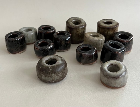 Vintage 1970s Large Handmade Stoneware Macrame Beads