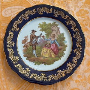 Continental Style:  Porcelaine Limoges France Impéria Limoges Assiette de Collection 22k Gold Details, French Gentleman and Lady, Fragonard