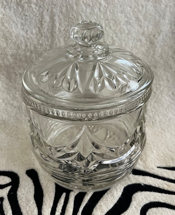 ヴィンテージの英国製ガラス：型押しビスケットジャー / バス