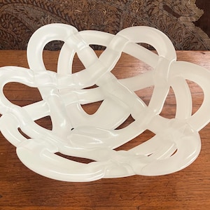 Contemporary Glass:  Kosta Boda Sweden by Anna Ehrer Handmade White Glass Bread Basket Fruit Bowl 12”