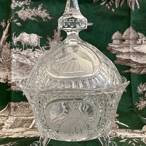 Lidded Candy Dish:  Hofbauer Crystal Bavaria Germany with Graceful Maidens