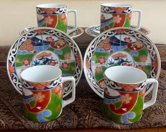 Japanese Home Decor:  Set of 4, Arita Japan Demitasse Cup and Saucer