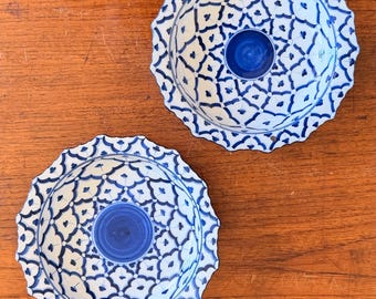 Cuencos hondos de porcelana tailandesa azul y blanca, juego de 2